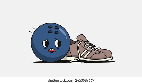 A Sad Bowling Ball Tries to Fit Into a Sneaker in a Funny Pixel Art Illustration
