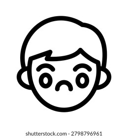 A sad boy avatar character looks down with a frowning face expression.