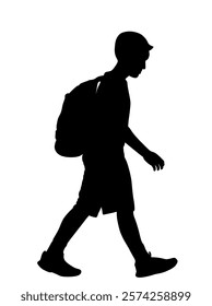 Sad boy with backpack going to school vector silhouette illustration. Back to school, kid walking, education trouble, bad grades evaluation after summer enjoy. Bowed head son do not like learning.