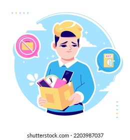 sad boy being fired illustration design