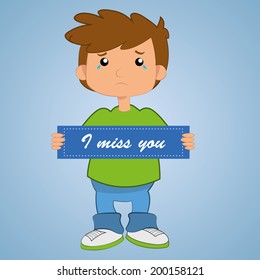 a sad boy in a blue background