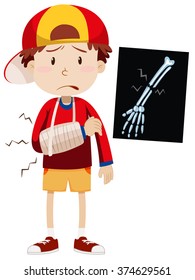 Sad boy with broken arm illustration