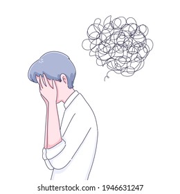 Sad boy character design of vector. Cartoon illustration style.