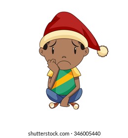 Sad boy at christmas, vector illustration