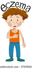 Sad boy with eczema illustration