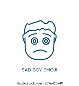 sad boy emoji icon. Thin linear sad boy emoji outline icon isolated on white background. Line vector sad boy emoji sign, symbol for web and mobile
