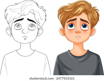A sad boy with expressive eyes