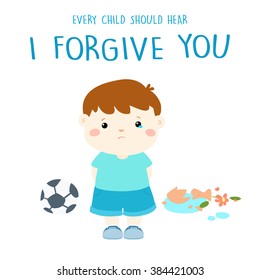 Sad Boy Get Forgiving From Broken Vase Vector Illustration