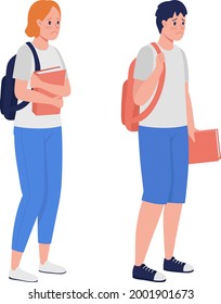 Sad boy and girl semi flat color vector character set. Standing figure. Full body people on white. Teen problems isolated modern cartoon style illustration for graphic design and animation collection