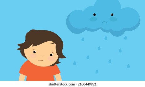 sad boy on the background of clouds