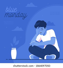 Sad Boy On Blue Monday Concept Illustration