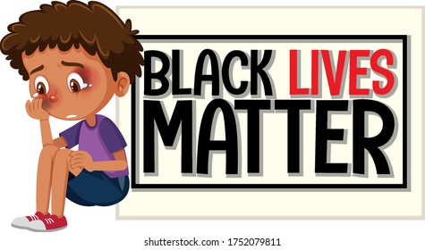 Sad boy with racism font banner illustration