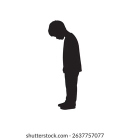 Sad boy silhouette vector flat illustration on white background.
