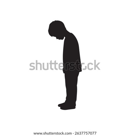 Sad boy silhouette vector flat illustration on white background.