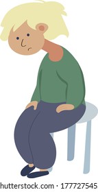 Sad boy is sitson a chair, depressed boy looking lonely . flat vector illustration