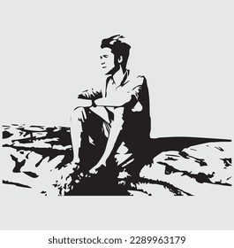 a sad boy sitting body silhouette vector