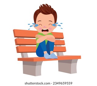 sad boy sitting on a bench illustration