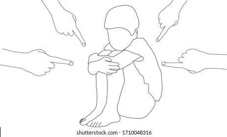 sad boy sitting on floor hand line art