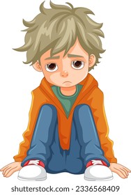 Niño triste sentado en la ilustración de la planta baja