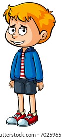 Sad boy stands on white background illustration