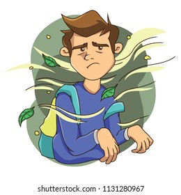 Sad boy sticker vector illustration. Character of male cartoon showing the sad expression