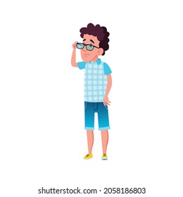 sad boy student look on information board cartoon vector. sad boy student look on information board character. isolated flat cartoon illustration