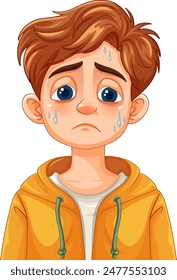 A sad boy with sweat drops