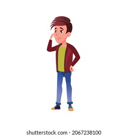 sad boy thinking how resolve problem cartoon vector. sad boy thinking how resolve problem character. isolated flat cartoon illustration