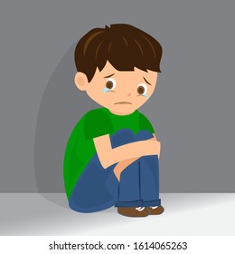 sad boy toddler, vector illustration