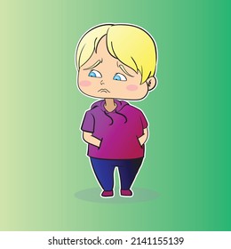 Sad boy walking chibi cartoon style vector illustration isolated
