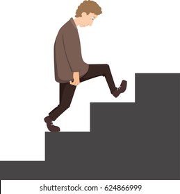 Sad boy walking upstairs