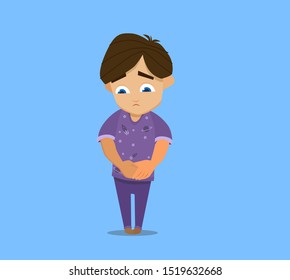 Sad boy,Depressed boy looking lonely .Illustration of a sad child, helpless, bullying