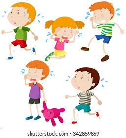 Sad boys and girl crying illustration