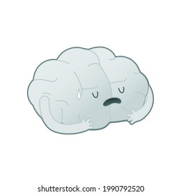 Sad Brain Black and White Color Hold Itself. Modern Flat Vector Illustration. Train Your Brain. Social Media Template.