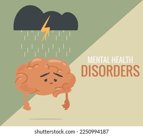 Sad brain carrying accumulate stress, Human mood scale. Illustration of depression, anxiety and emotional overload. Mental health disorder.