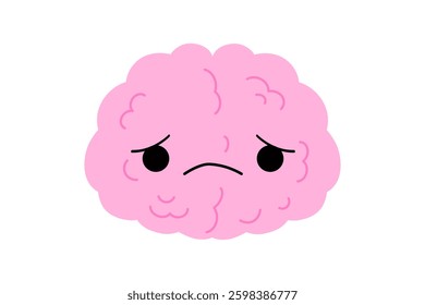 Sad brain cartoon character. Depression, burnout, sad, apathy, mental problems concept. Antidepressants and serotonin. Stock vector illustration isolated on white background.