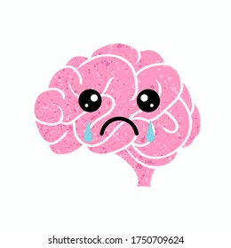 Sad Brain Character Hand Drawn Doodle Object Illustration Design