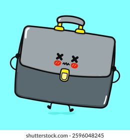Sad Briefcase Character. Grey Cartoon Office Bag on Blue Backdrop