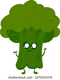 Triste brócoli, ilustración, vector sobre fondo blanco.