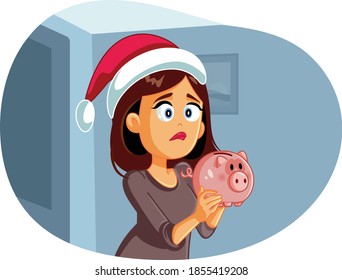 Sad Broke Woman Having No Savings For Christmas. Young Adult Being Broke After Holiday Spending 
