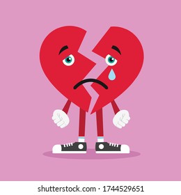 Sad Broken Heart Cartoon Character Illustration Vector 