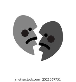 Sad broken heart. Mental health, feeling, emotion, heart broken, pain concepts. Flat decorative vector design isolated illustration.