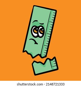 Sad broken ruler character cartoon vector illustration