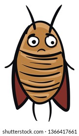 Sad brown cockroach  vector illustration on white background