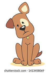 Sad Brown Dog, Vector Illustration. Color Picture Of Regret Puppy.