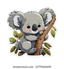 Sad Brown Koala Hugging Tree Trunk High Quality Vector Illustration for Wildlife and Conservation Projects