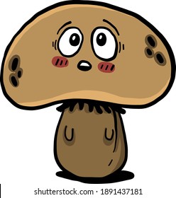 Sad brown mushroom , illustration, vector on white background
