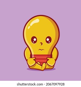 sad bulb lamp mascot isolated cartoon in flat style 