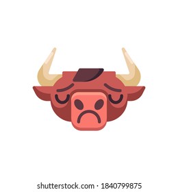 Sad Bull emoji flat icon, vector sign, Upset Ox emotion colorful pictogram isolated on white. Symbol, logo illustration. Flat style design