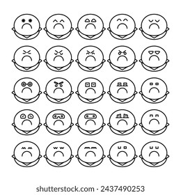 sad bun emoticons set vector illustration